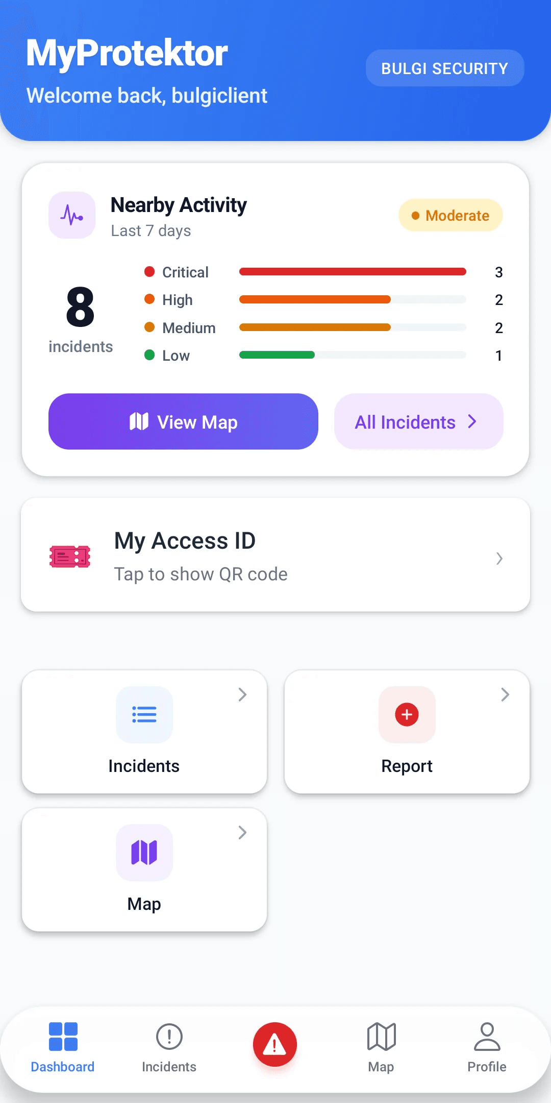 Client site view showing published incidents only for the assigned client perspective
